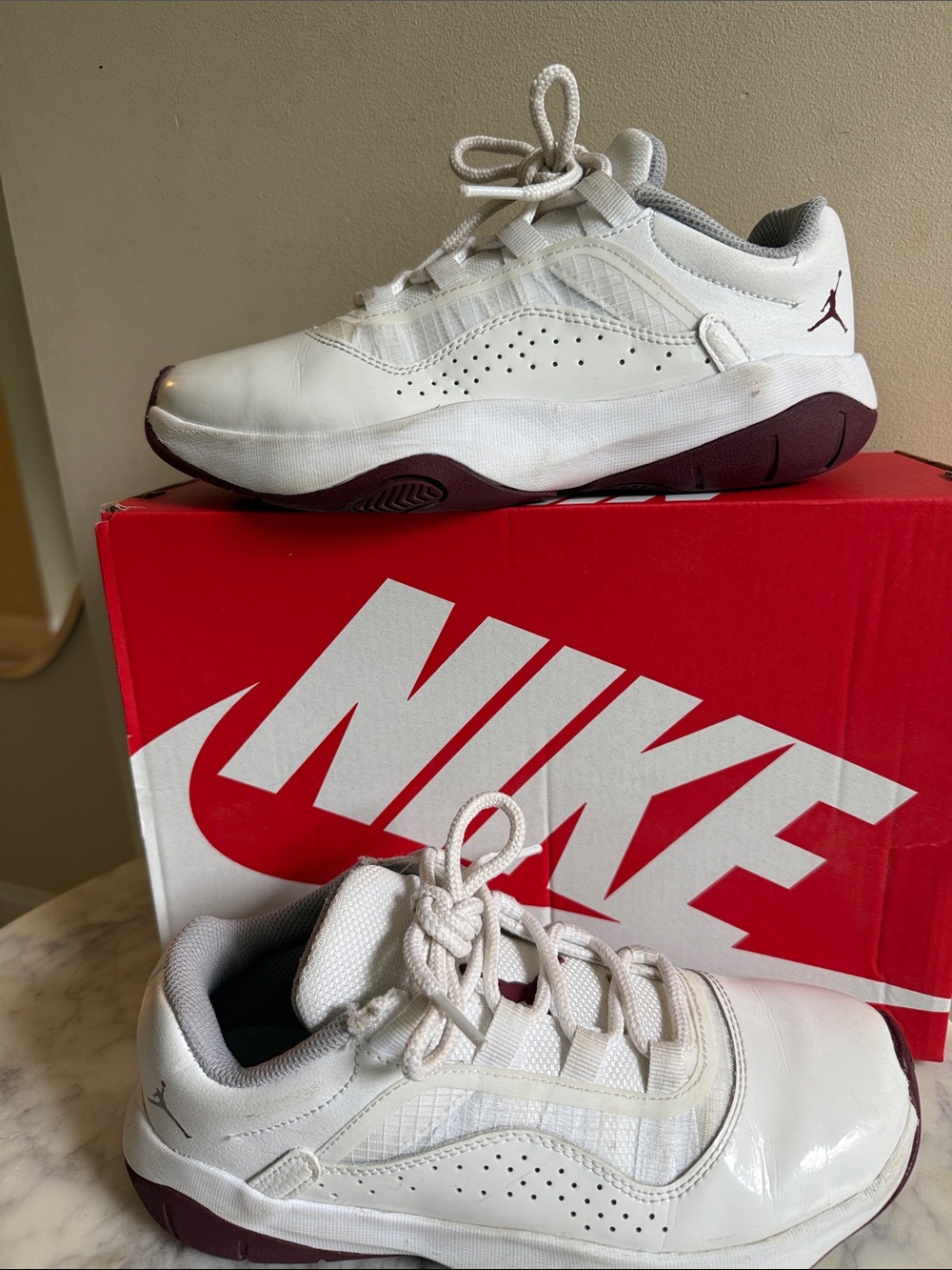 Jordan Kids White and Burgundy Low-Top Sneakers